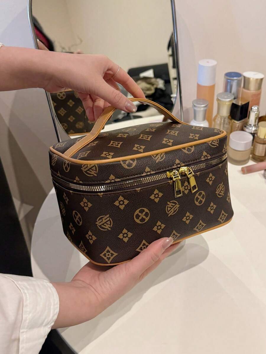 大容量刺绣白色化妆包，女士便携式旅行收纳化妆包，化妆品整理包，洗漱包，化妆品收纳袋，化妆包，洗漱旅行包，度假必备旅行礼物 - 彩色 - 查看 1