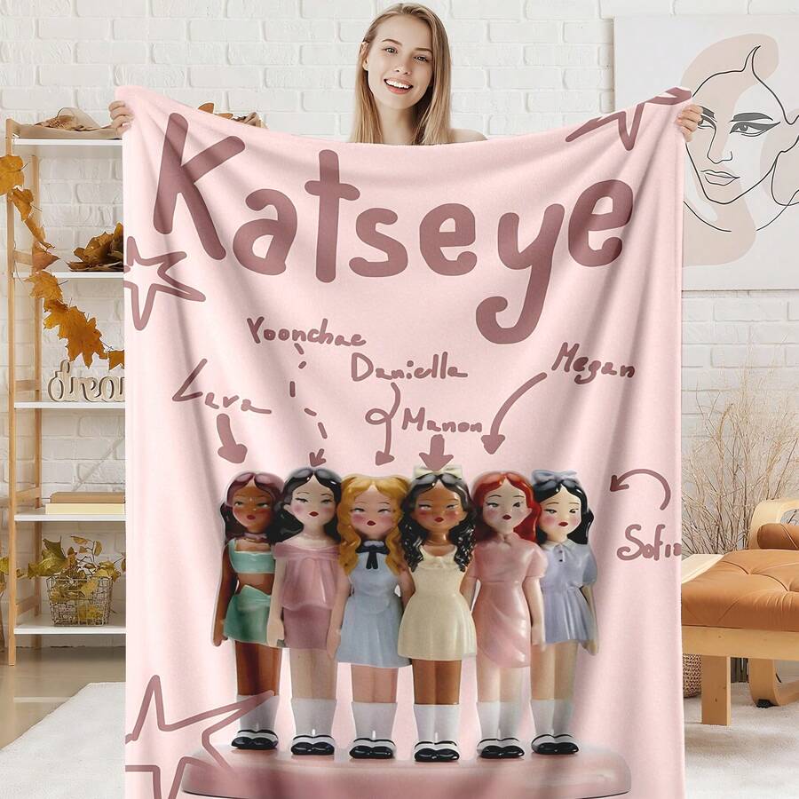 1PC KATSEYE Movie Poster Flannel Throw Blanket 50"X60" (Multiple Sizes) - Pink Filter Group Portrait & Directed By HYBE, Tapestry Wall Hanging, Room Decor, Perfect For Sofa, Bed, Office, Movie Poster Gift - multicolour 13 - 查看 1
