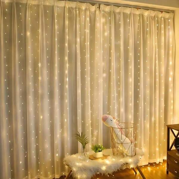 3/6m USB Fairy Waterfall Curtain Lights With Remote Control, 8 Modes, LED Multi-Color Indoor Wall Decor, Suitable For Christmas, Halloween, Valentine''s Day, Thanksgiving Decoration