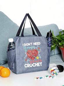Bolsa de almacenamiento tejida de gran capacidad - Diseño con cremallera, adecuada para tejer, tela - Regalo perfecto para entusiastas del tejido Bolsa de almuerzo con cierre de cremallera - Multicolor - Ver 9