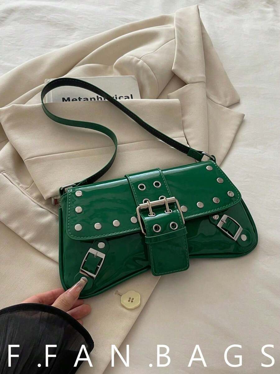 This New Shoulder Bag Features A Simple And Stylish Design, Decorated With A Leopard Print Pattern And A Striking Color Contrast. It Has A Foldable Design, Allowing It To Be Used As Both A Clutch And A Shoulder Bag. It Is Perfect For Daily Outings, Shopping, Office, Parties, Vacations, And Short Trips. The Color Is Burgundy, Making It Very Versatile. - Green - View 1
