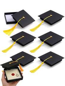 3pcs Black Graduation Cap Gift Box With Gold Tassel, Suitable For Graduation Celebration, Graduation Party And Gifts - A - View 2