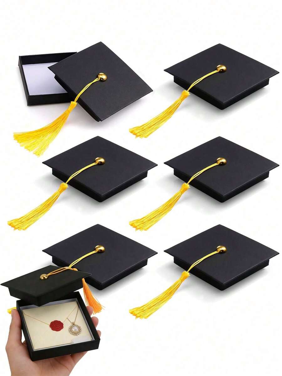 3pcs Black Graduation Cap Gift Box With Gold Tassel, Suitable For Graduation Celebration, Graduation Party And Gifts
