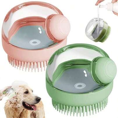 1pc Pet Grooming Massage Brush With Soap And Shampoo Dispenser, Soft Silicone Bathing Brush, Suitable For Long-Haired Dogs And Cats, Easy To Use, Quickly Deep Clean
