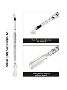 Removedor de callosidades con empujador de callosidades, herramienta de pedicura profesional de acero inoxidable para eliminar la piel muerta de las uñas de los pies y las manos, color plateado - Multicolor - Ver 4
