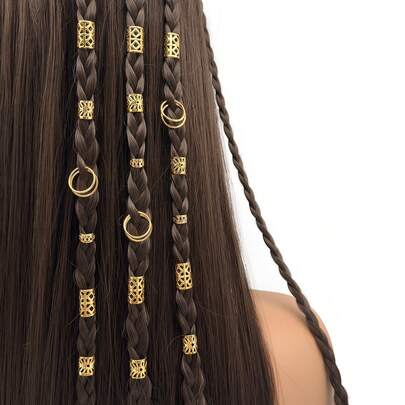 80pcs Gold Dreadlock Hair Beads Set, Adjustable Hair Accessories Suitable For Women And Girls Braids