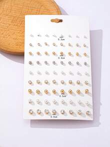 36 Pairs Pearl & CCB Rhinestone Stud Earrings Set - Multicolor - View 4