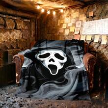 1PC Glowing Ghostface Horror Flannel Throw Blanket 50"X60" (Multiple Sizes) - Iconic White Scream Mask With Black Hood & Ink Wash Smoke, Tapestry Wall Hanging, Halloween Gift, Room Decor, Perfect For Sofa, Bed, Office, Horror Fan Gift - nhiều màu 1 - Xem 8