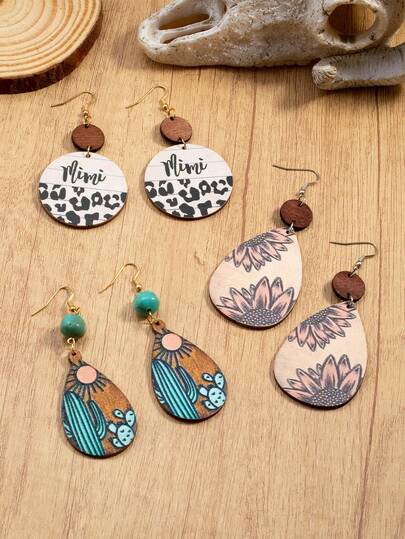 1 Pair Wooden Personalized Fashion European And American Versatile Earrings, Minimalist And Generous For Daily Wear