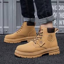 New Spring Autumn Men's High Top Work Boots, British Style Ankle Boots, Korean Fashion All-Match Thick Boots, Plus Size Women's Shoes - Màu vàng - Xem 6