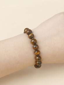 1条虎眼石串珠手链，天然圆形石珠手工瑜伽能量手链，时尚休闲饰品礼品 - 棕色 - 查看 2