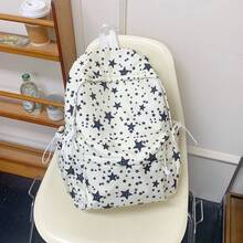 Casual Large Capacity Backpack, Fashion Star Pattern Nylon Messenger Bag, School Student Shoulder Bag, Travel Bag With Pendant, Suitable For Halloween - Beige - View 10