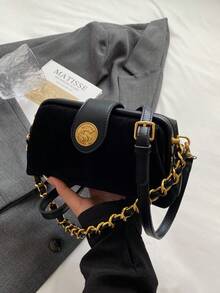 复古时尚女士枕头包，简约休闲时尚单肩包 - 黑色 - 查看 6