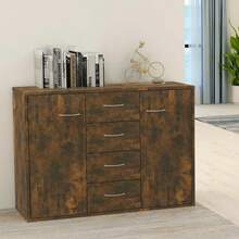 vidaXL Sideboard, Chest Of Drawers With Ample Storage Space, Cabinet With 4 Drawers And 2 Doors, Multi-Purpose Cabinet/Sideboard For Living Room, Smoked Oak, 88x30x65cm, Engineered Wood - Smoked Oak - View 9