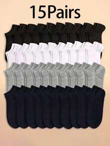 20 Pairs Women Black, White, Gray Ankle Socks, Fashionable Minimalist Short Socks - Black - View 6