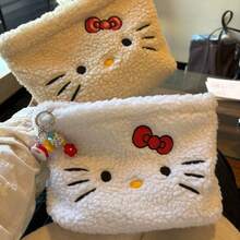 大容量时尚Hello Kitty毛绒化妆包，可水洗，适合旅行和送礼（不含吊坠） - 彩色 - 查看 1