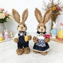 Easter Rabbit Table Decorations Cute Straw Mini Bunny Figurines Tabletop Centerpieces For Home Spring Party - A - View 4