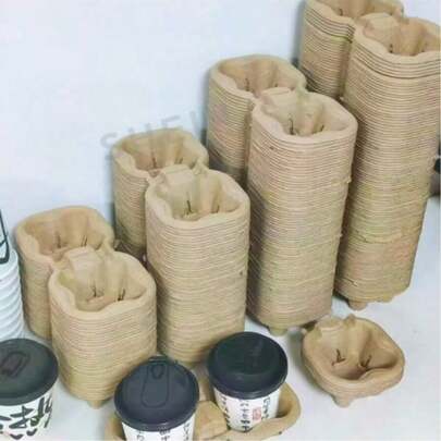 20/50pcs Disposable Paper Pulp Cup Holders, Coffee Cup Holders, Milk Tea Cup Holders, Tear-Off Double Cup Holders, Milk Tea Coffee Cup Coasters, Suitable For Coffee Shops, Milk Tea Shops