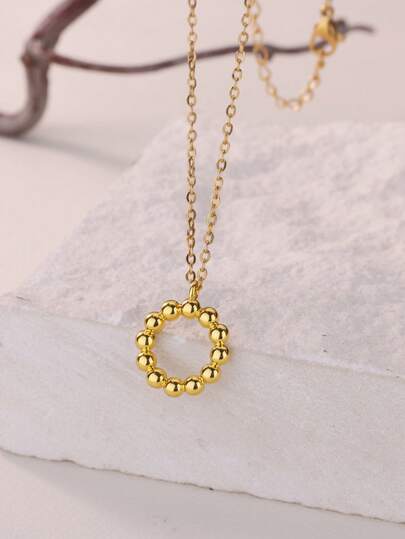 1pc Minimalist Luxury Ball & Hoop Pendant Necklace, 18K Gold Plated Stainless Steel Delicate Chain, Niche Versatile Accessory, Daily Wear & Layering Gift