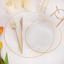 1/12/25/50pcs European Style Luxury High-End Transparent Hammered Single Gold Rim Plates, Elegant Western Plates & Dessert Plates, Suitable For Weddings, Parties, Birthdays, Afternoon Tea, Family Gatherings, Hotels, Festivals, Reusable Tableware - Clear - View 5