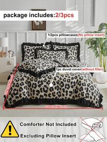 Bộ ga trải giường 2/3 món bằng polyester in họa tiết da báo có bèo nhún, bộ chăn ga gối thời trang cá nhân hóa phù hợp cho phòng ngủ, phòng khách, mọi mùa, mềm mại và thoáng khí, có thể giặt máy, món quà tuyệt vời, cỡ Queen, King (1 ga trải giường + 1/2 vỏ gối, không kèm ruột chăn) - Nhiều màu - Xem 4