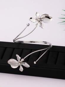 1pc Fashionable Versatile Textured Double-Layer Floral Cuff Bracelet, Elegant & Exaggerated Design - Multicolor - View 3