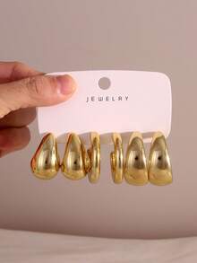 6/18pcs Fashionable Gold Tone Earring Set, Suitable For Daily And Festival Wear Women Jewelry Set - Gold - View 6