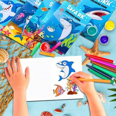 Shark DIY Coloring Book - Cartoon Doodle And Painting Book, Suitable For Birthday Parties And Spring Activities, Parent-Child Interactive Fun, Suitable For Back To School Season, Perfect Gift For Young People Who Love Ocean Exploration And Creative Learning