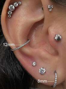 1 件精美不锈钢鼻环，镶嵌闪亮锆石，18K 镀金，铰链式耳骨螺丝耳环唇环，身体穿刺饰品，内径可选：6mm/8mm/10mm/12mm，规格：16G/1.2mm/18G/1.0mm - 氣質耳環 - 查看 11