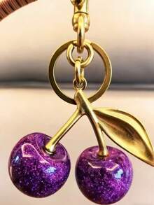 高级紫绿色水晶樱桃情侣钥匙扣、包包挂饰、精致汽车挂件，情人节、母亲节、送给女朋友的礼物 - 彩色 - 查看 1