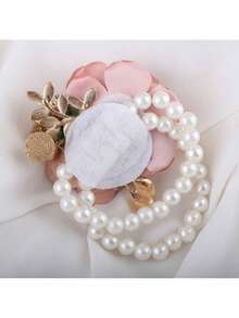 1件新娘手镯花朵，仿珍珠手链，婚礼伴娘配饰 - 粉色 - 查看 3