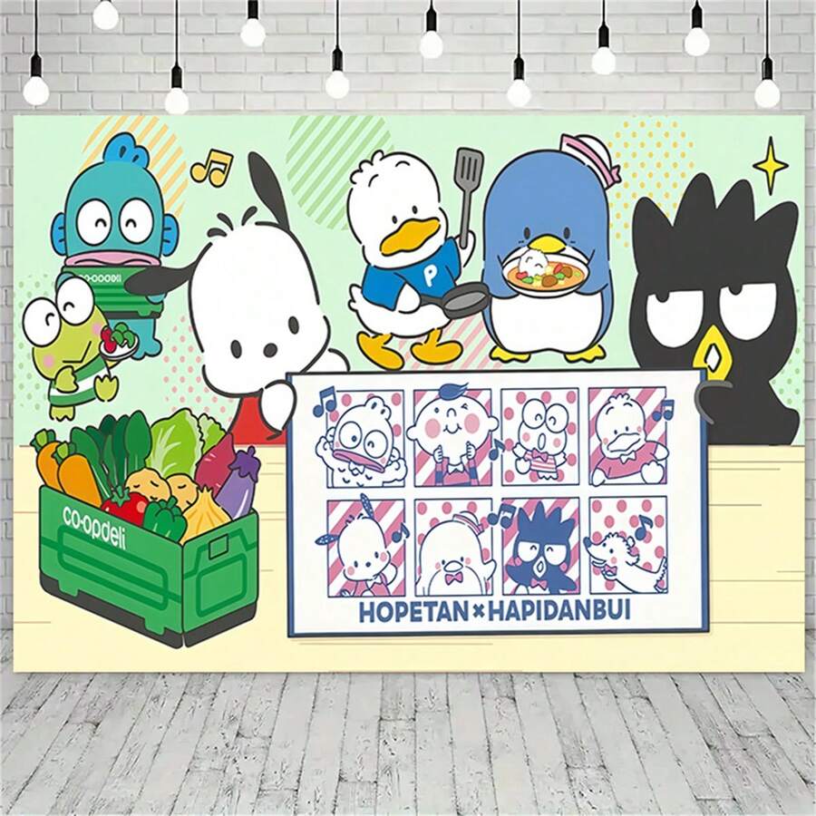 1 Stück Sanrio Cartoon Stil Hintergrundtuch | Süß und personalisiert für Geburtstagsfeiern, Feierlichkeiten, vielseitig einsetzbar und faltbar, leicht zu transportieren, Polyesterfaser, gemischte Farben - Verschiedenfarbig - Übersicht 1