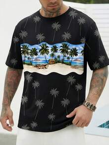 男士度假圆领椰树印花短袖T恤 - 彩色 - 查看 2