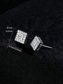 1 Pair Classic Geometric Copper Inlaid Zirconia Stud Earrings For Men, Heart, Triangle, Square Shapes, Gold & Silver Dual Colors Unisex Delicate Versatile Earrings, Suitable For Party, Holiday Gifts And Daily Wear - Multicolor - View 8