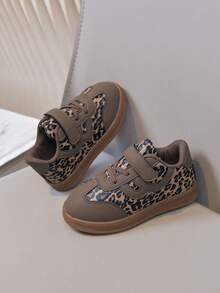 儿童豹纹休闲鞋，男女童通用魔术贴运动鞋 - 棕色 - 查看 8