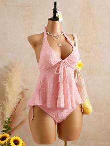 Bellisia Women's Relaxed Vacation Polka Textured Fabric Camisole Yellow Bikini Tankini Elegant Dress Women Beach Outfit Women's Beach Bikinis Summer 2026 Women's Summer Vacation, Graduation Season, Wedding Season, Back-To-School Season, Easter Season Party & Lunch Cute Casual Summer Camisole - Sweet,, Countryside Style Knit Texture, Ruffle Detail, Elastic Waist, Relaxed Hemline, High Low Design, Yellow Spaghetti Strap Tankini New Year's Wear Party A Numbered Women's Off--Neck And Backless Casual Vacation Topboho Easter Beach Outfits Hawaii Music Festival Tropical Vacation Yellow Bathing Suit Set Vintage Swimsuit Lemon Bathing Suit Lace Swimsuit Seashell Bathing Suit - 粉色 - 查看 3