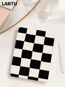 1pc Checkerboard Pattern Flat Tablet Protective Case, Tri-Fold Stand Tablet Protective Shell, Compatible With 10.2" / Pro 11" 2020/2021, (A16) 11" 11th Gen 2025, 9th/10th Gen, Air 4th 10.9", Galaxy Tab S6 Lite 10.4", /, Anti-Drop, With Pen Slot, Support Sleep/Wake, Romantic & Practical Gift - Multicolor - View 2