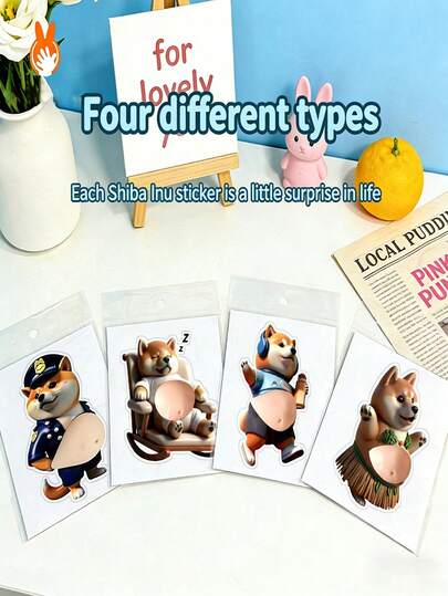 2 件/套 3D 柴犬贴纸，图案随机，卡通狗贴纸，用于安全防护和避免碰撞，防水乙烯基贴纸，适用于笔记本电脑、门、卡车、家庭墙壁、家具和橱柜，是送给青少年和成人的完美情人节礼物。