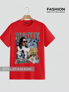 Streetwear T-Shirt Rapper Matuê Album 333 National Hip Hop Singer Light Years Tshirt Tuê Time Machine - 紅色 - 查看 3