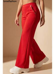 Pantalón de vestir para mujer diseño moderno y sofisticado con cintura alta que estiliza la figura y realza la silueta, ideal para mujeres jóvenes y señoras que buscan un estilo casual elegante para oficina, reuniones, eventos especiales o salidas; confeccionado en tela crepé no se transparenta al usarlo , interior suave, cómoda y resistente, con stretch que se adapta al cuerpo sin perder su forma; corte recto de pierna ancha que aporta libertad de movimiento y una caída fluida detalle de Boton forrado cada uno a su color de pantalón y a las orillas oro al costado que añade un toque refinado y femenino; pretina posterior elasticada para un ajuste perfecto y cómodo durante todo el días con bolsillos frontales para mantener una línea limpia y estilizada, prenda versátil que combina fácilmente con blusas, camisas o tops para crear looks formales o casuales; resistente a arrugas y al pilling, lavable a máquina sin deformación, pieza atemporal que no pasa de moda . - Rojo - Ver 4