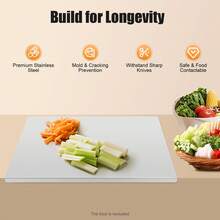 60*50cm Large Cutting Board Stainless Steel Chopping Boards W/ Front Overhang - Silver - View 2