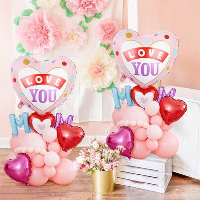 25pcs Mother's Day Heart-Linked Balloon Set, Includes Heart-Linked Balloons, Heart-Shaped Balloons, Latex Balloons, Suitable For Mother's Day Party, Gift For Mom, Birthday Decoration, Holiday Party Decor, Anniversary, Photo Props