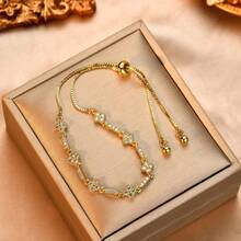 Pulsera ajustable con flor de rombo, diseño elegante, versátil para ir al trabajo y uso diario - Pulsera de flores de diamantes - Ver 6