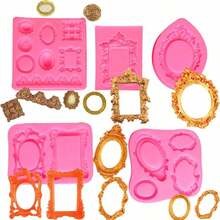 1pc Vintage Photo Frame Mold, Hollow Embossed Frame Mold, Epoxy Resin DIY Mold - Pink - View 1