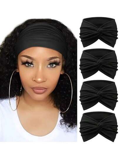 1pc Wide Turban Headbands For Woman Large Boho Elastic Hairband Non Slip Twisted Knot Head Wraps Stretchy Fashion Head Bands Cute Hair Accessories Suitable For Yoga Sports Daily Wearing Head Accessories (Black)