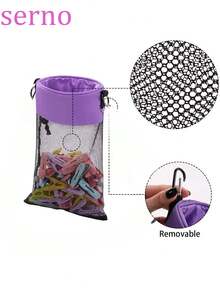 带钩网状晾衣袋，抽绳密封大直径晾衣袋，抽绳，晾衣绳，木质晾衣绳，帆布晾衣绳收纳袋 - 彩色 - 查看 7