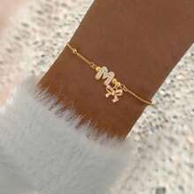 1pc Classic Fashion Bubble Initial Bowknot Pendant Golden Stainless Steel Bead Chain Bracelet For Women - Yellow Gold - View 1