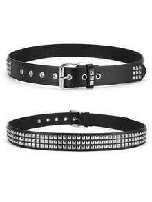 新款时尚铆钉腰带，重金属朋克风格腰带 - 适合作为礼物或个人风格配饰，男女皆宜，可搭配牛仔裤、连衣裙、休闲装和派对服装。 - 黑色 - 查看 3