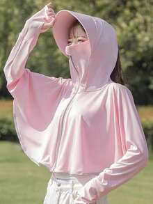 1pc Ice Silk Hooded Sunscreen Jacket, Women's New Summer Riding Sunscreen Hooded Breathable Sunscreen Shawl, Driving Sun Protection Clothing, Beach Essentials, Beach Accessories, Beach Hat - Multicolor - View 2