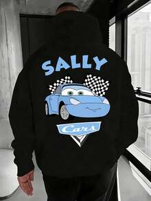 Men's Hoodie With Sally Pattern From Cars, Casual Loose-Fitting Men's Sweatshirt, Disney's Gifts, Travel Clothes, Playful Design, Comfortable Fabrics, Fan Clothes, Movie Lovers, Home Clothes, Durable Materials, Printed Jerseys, Men's. - Black - View 3